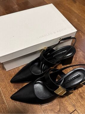 Charles & Keith Black Pointed Slingback Pumps